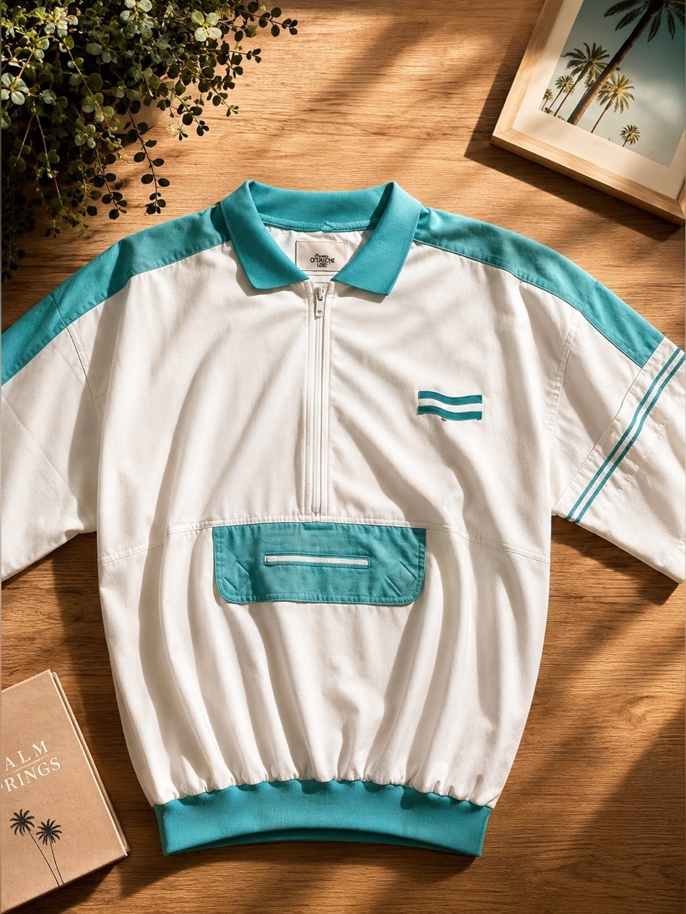 Gitano White and Teal Short Sleeve Pullover Shirt